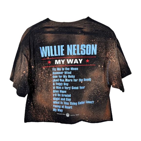 Reworked Willie Nelson Band Cropped Graphic Tee L Oversized Bleached Boho Edgy - Picture 3 of 4